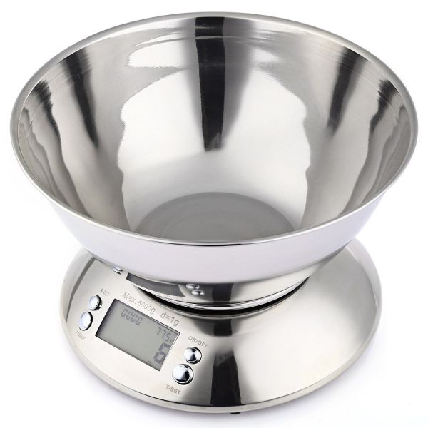 Cooking Tool Stainless Steel Electronic Weight Scale With Bowl and Scale Tray 5kg 1g Capacity for Precision Kitchen Scale