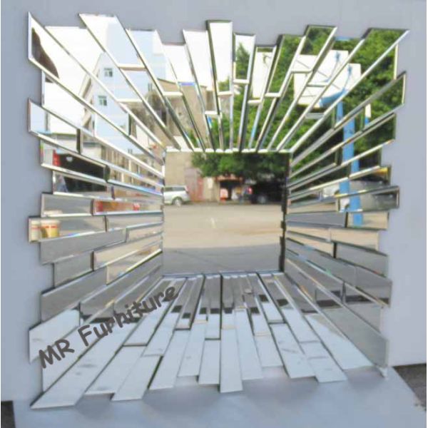 Square Glass Decorative Mirrors For Bathrooms , Sunburst Facet Wall Decor Mirrors