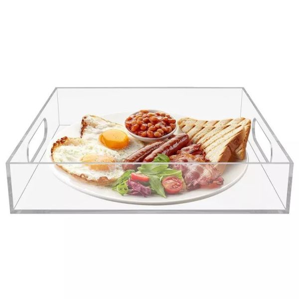 HOT SALE Acrylic Square Storage Tray Home Fruit and Snack Food Tray with Handles  Hotel Storage Container