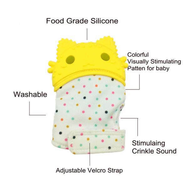 Cute Cat Shape Food-Grade Silicone Baby Teether Teething Mittens Glove Mitt For Baby