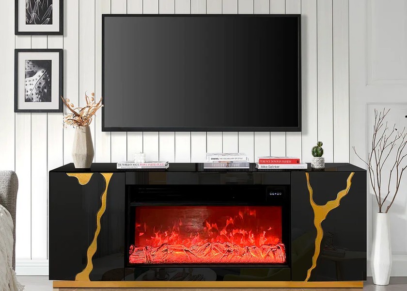 JS-TV06 71-inch Super White Glass Electric Fireplace TV Stand with Modern Minimalist Design