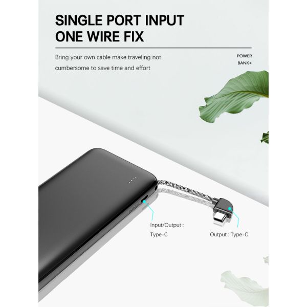 Lithium Polymer Battery LED USB Mobile Charger 10000Mah With Build in Type C Cable