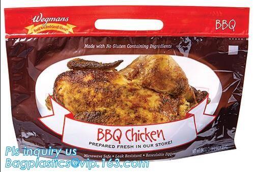 Anti Fog Hot Rotisserie Chicken Bags, Microwaveable Roasted meat Packaging Bag With Resealable Slider Zipper