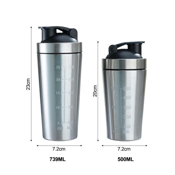 739ml / 500ml Capacity Custom Color Stainless Steel Protein Shaker Bottle for Gym