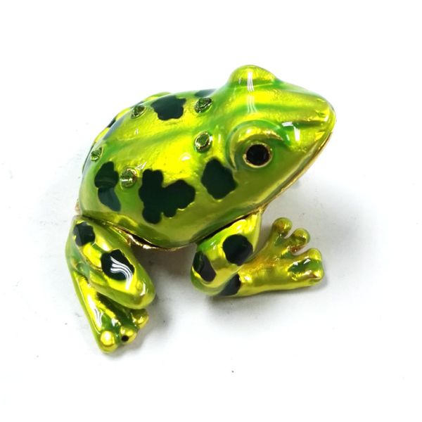 wholesale green crystal frog design metal trinket frog shape metal jeweled enamel trinket boxes
