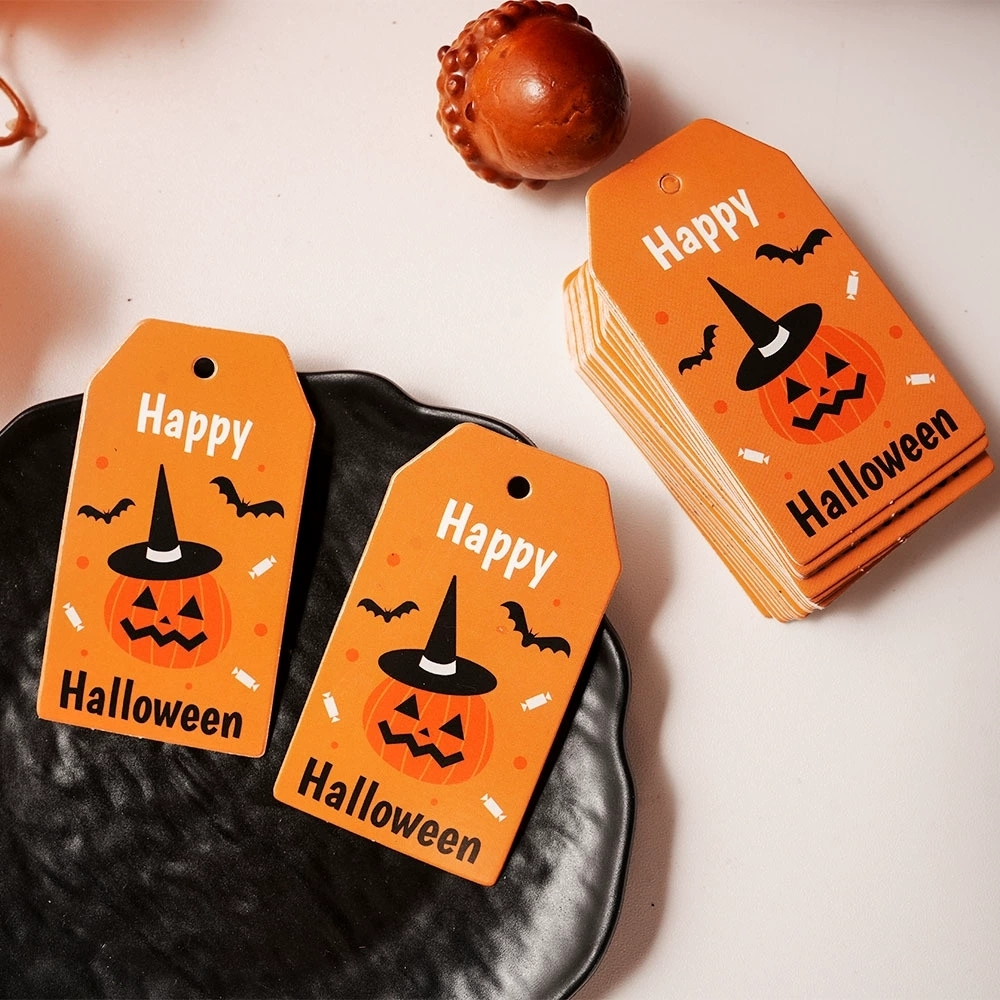Halloween Paper Hang Tags With Festive Pumpkin And Ghost Prints For Retail