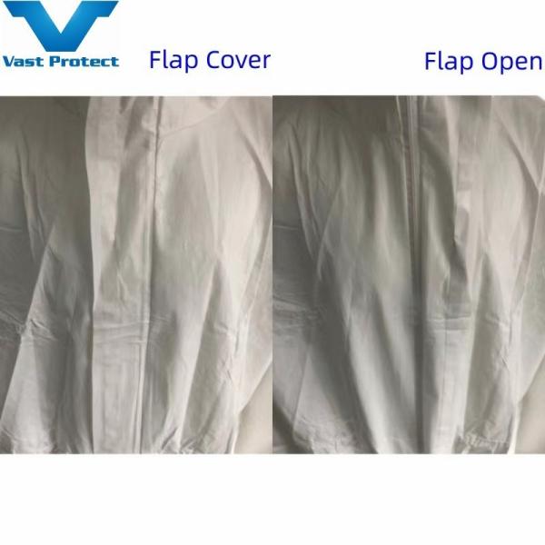 White Waterproof Coverall with Elastic Hood and Anti-Mildew/Anti-Bacterial Properties
