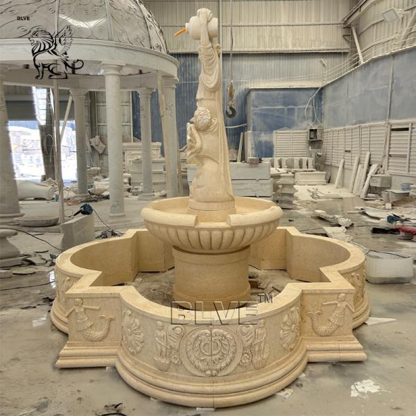 Marble Outdoor Fountains Life Size Greek Woman Pouring Water Fountain Sculpture Large Beige Stone Handcarved Garden