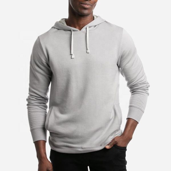 Custom Logo Knit Embroidered Men Hoodies Cotton Blank Drawstring Slim Side Pocket Hoodie