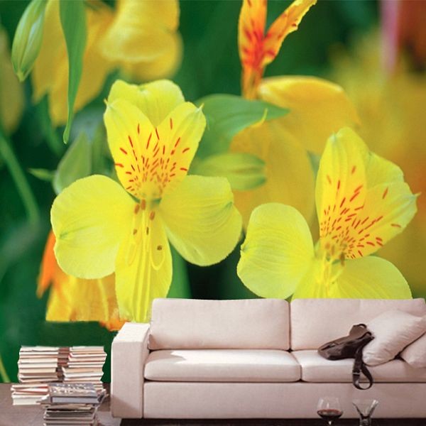 DJ01-042S Yellow Nov Woven Fabric Flower Interior Decoration Wallpapers (OEM)