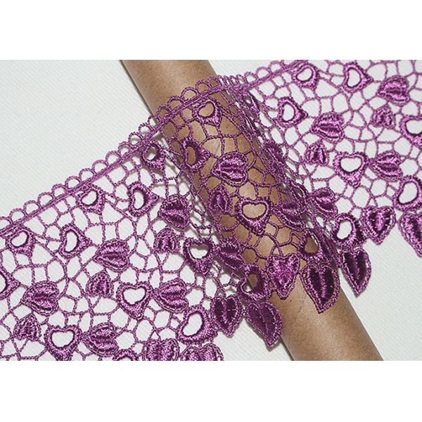 Pink Guipure Lace Ribbon Embroidery Fabric With Heart - Shaped / African Cord Lace
