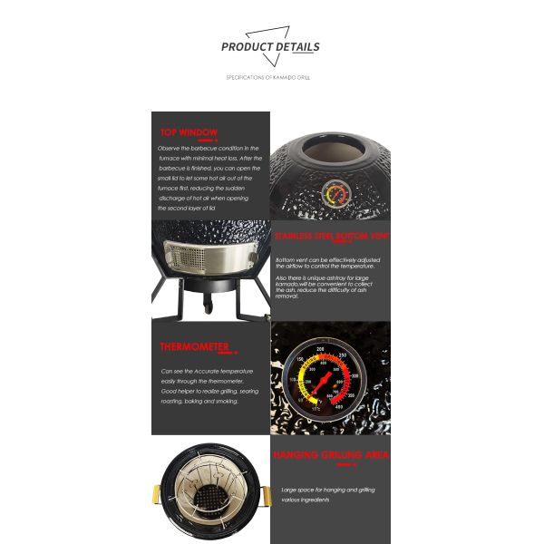 Kimstone High Quality 21 Inch  Ceramic Charcoal Smoker Grill  Tandoor Oven Big Space Hanging Grill Portable for Outdoor & Indoor
