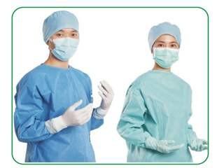 Blue Plastic FDA Disposable Reinforced Surgical Gown with Elastic Cuff