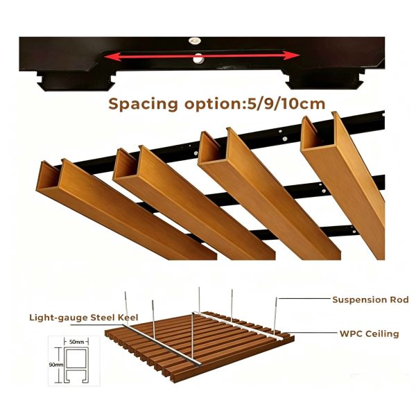 Durable Wood Plastic Composite Wall Panel Ceiling Tube WPC Slat Waterproof Lightweight