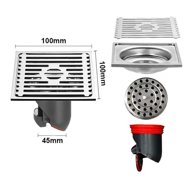 4 Inch Square Wet Room Shower Drain For Bathroom Swimming Pool