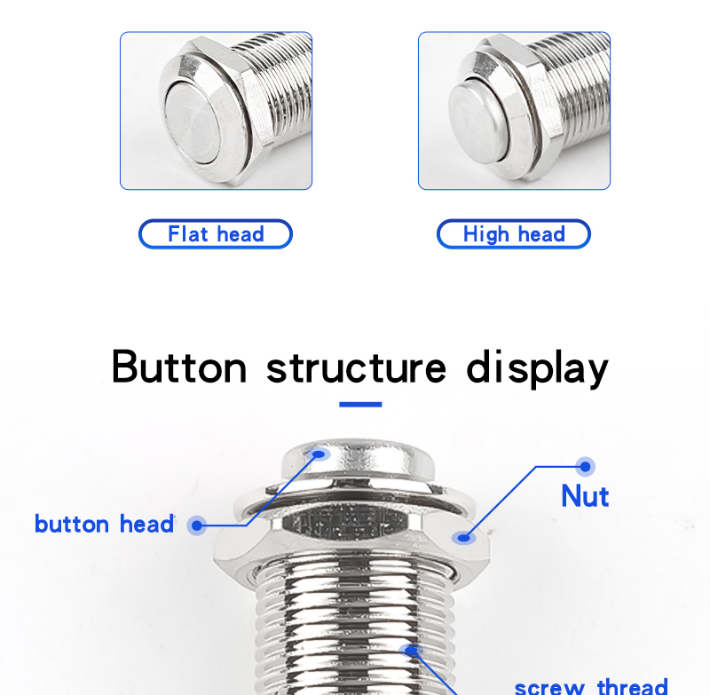 10MM Metal Push Button Switch Self-Resetting Latching Normally Open Miniature Illuminated Switch 2Pin High Head