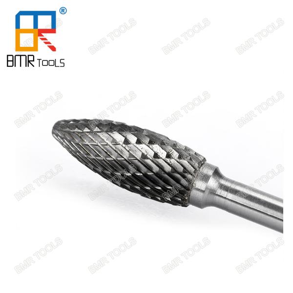 BMR TOOLS Dia 14mm Tungsten Solid Carbide Flame Shape Type H Rotary Burrs Double thread with 6mm Shank