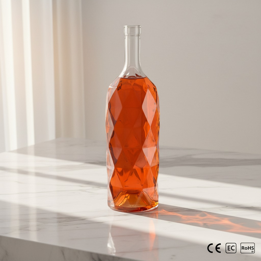 Round Frost Surface Custom Glass Bottles 750ml Liquor Bottle For Whiskey Tequila Wine