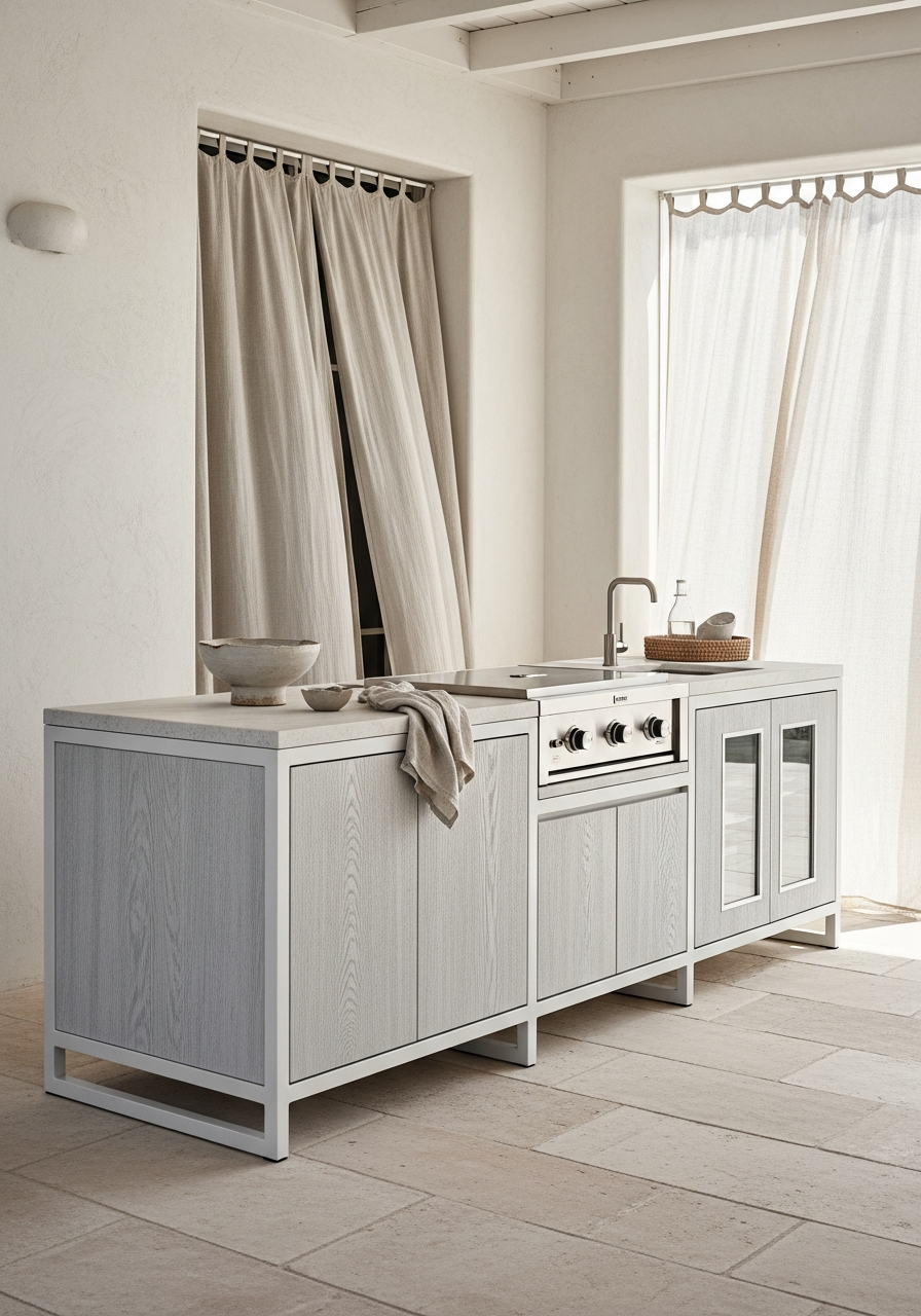 Whitewashed Ash Outdoor Kitchen Cabinet in 304 Stainless Steel