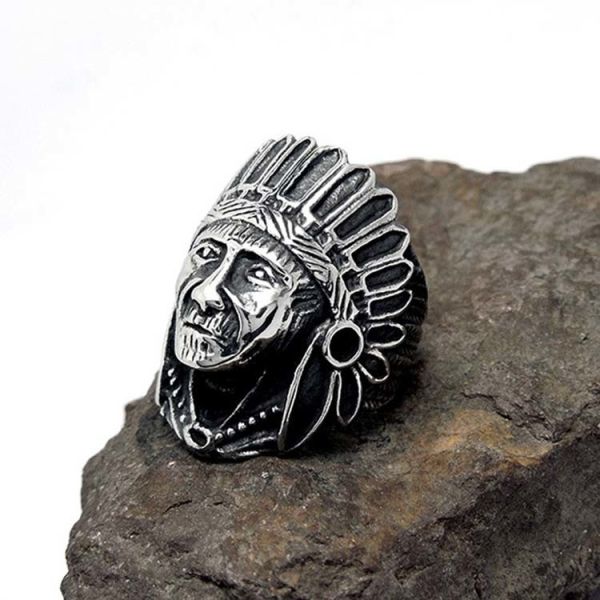 Vintage Old Titanium Stainless Steel Men's Ring Engrave Indian (SA387)