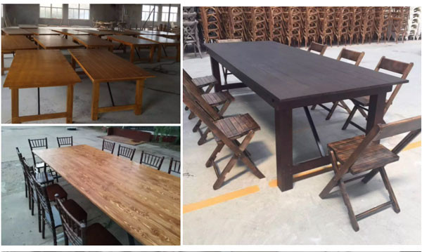 Recycled Elm Wood Banquet Tables Farmhouse Folding Event Table Vintage Colour