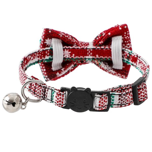 Christmas Plaid Pet Bow Tie Collar For Cats Dogs, Cute Adjustable Kitten Collar With Bowknot