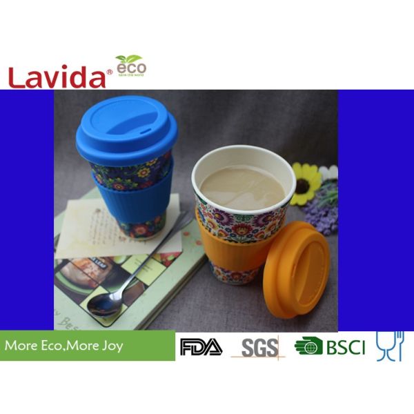 Dishwasher Safe Food Grade Bamboo Takeaway Cups Smelless With Grip Ring / Silicon Lid