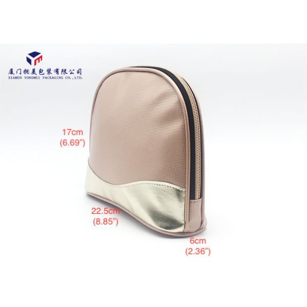 Semicircular Shape Leather Cosmetic Bag Black Oxford Cloth Lining Materials