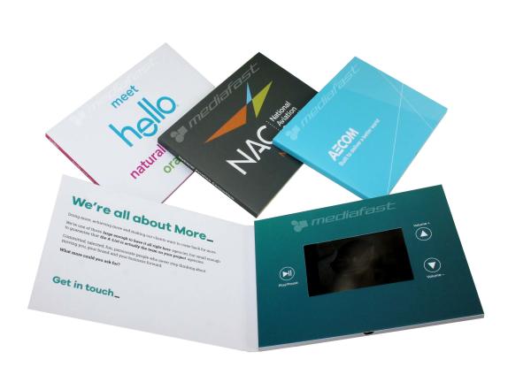 5 inch HD screen custom video brochure card,cost effective video marketing solution from video brochure shenzhen supplie