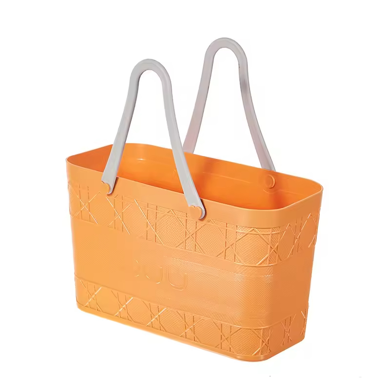Square Plastic Grocery Basket Soft Handle Multicolor Small Storage Organizer for Picnic Shopping Clutter