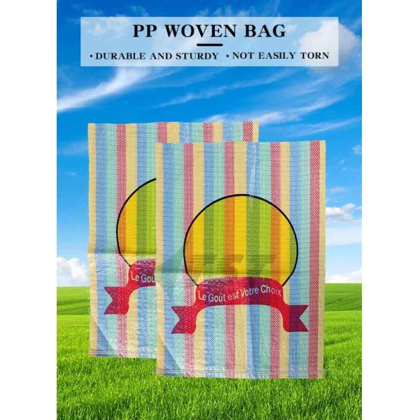 Tear Resistant PP Laminated Woven Bag For Shopping With Logo Colorful Strips