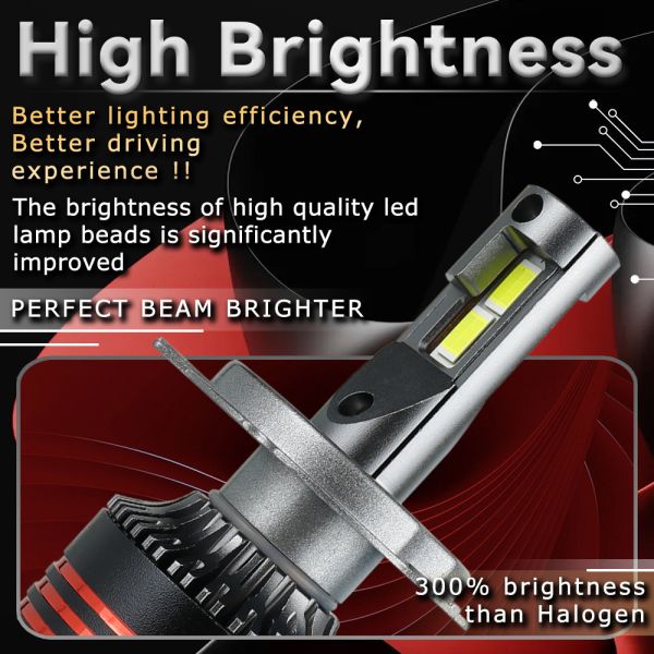 M8 Pro H4 LED Headlight High Power Dual Beam Copper Cooling Spotlight IP68 Universal Fit
