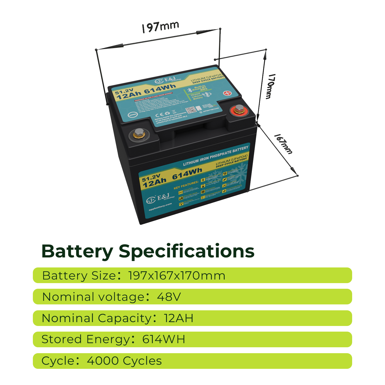 48V 12Ah LiFePO4 Liquid Battery 6000 Cycles Real Time Bluetooth Monitoring High Low Temp Protection 100% Discharge