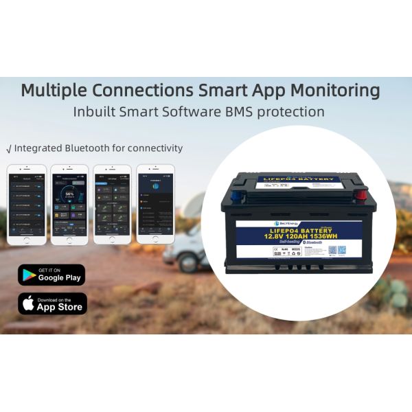 Длительный цикл жизнедеятельности LiFePO4 Литий Bluetooth батарея SAE Терминал типа Широкий диапазон температур