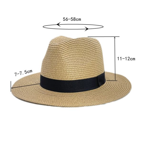 Sun Protection Beach Hat Panama Straw Material Adult Size 56-58cm Ideal for Men and Women