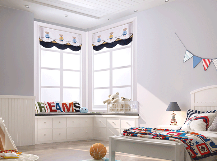 Cartoon fan shape blue pink Roman blinds track modern simple Customized for girls boys