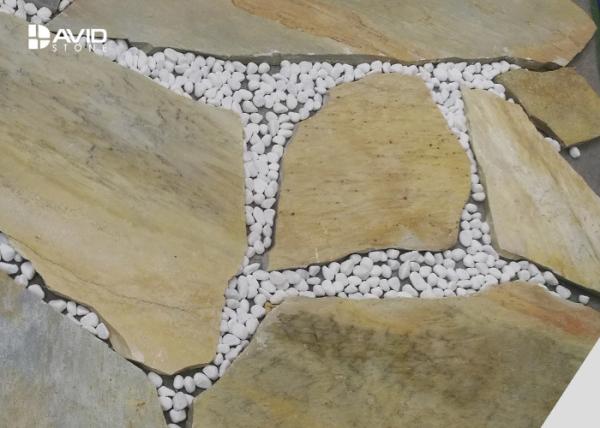 Light Yellow Slate Paving Stones Skidproof Irregular Size For External Floor