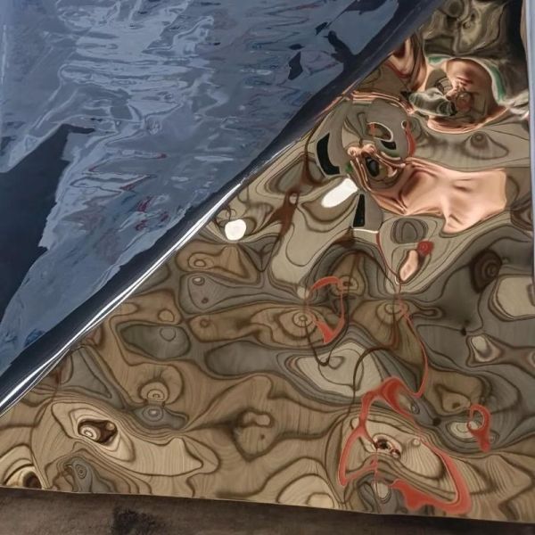 Hoja de acero inoxidable de onda de agua grado 201 304 430 espejo de oro 8K acabado de espejo