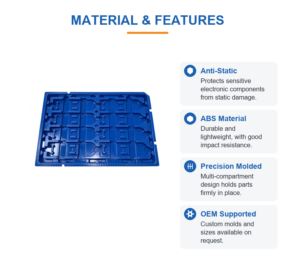 Black Anti-Static ABS Blister Tray for Auto Parts, Size Can Be Customized