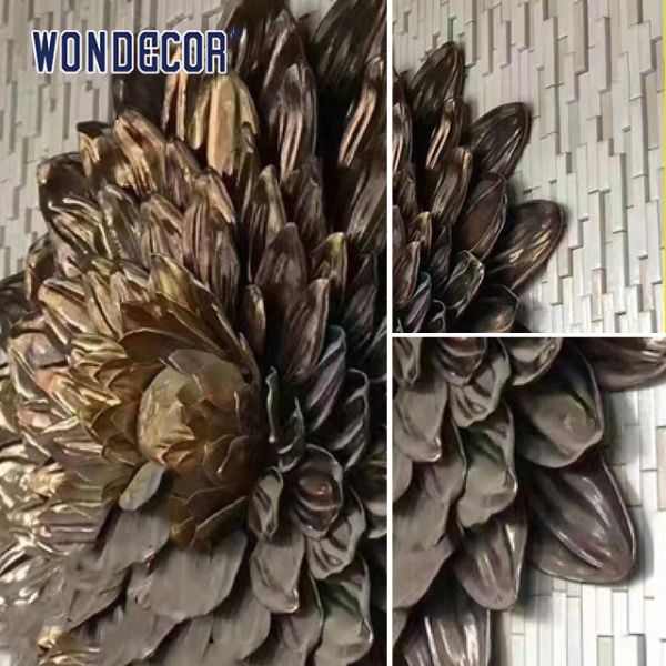 3D большая металлическая стена скульптура Внутреннее цветочное украшение медь