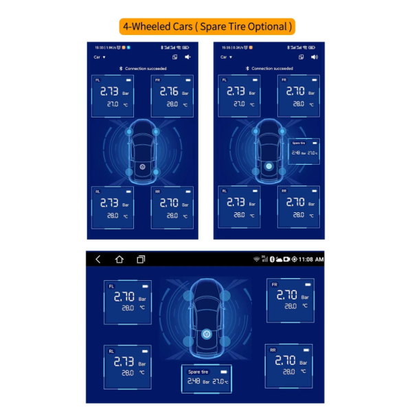 Car BL8 Wireless Internal TPMS Sensor with Chargeable Receiver Keychain and Mobile APP Compatible with Android & IOS