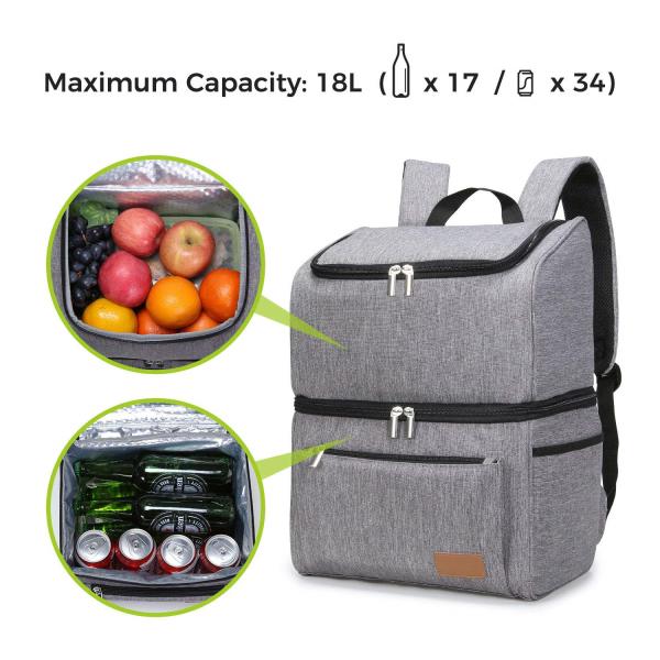 18L 34 Can Beer Cooler Backpack , Double Decker Insulated Backpack Lunch Box