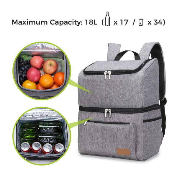 18L 34 Can Beer Cooler Backpack , Double Decker Insulated Backpack Lunch Box