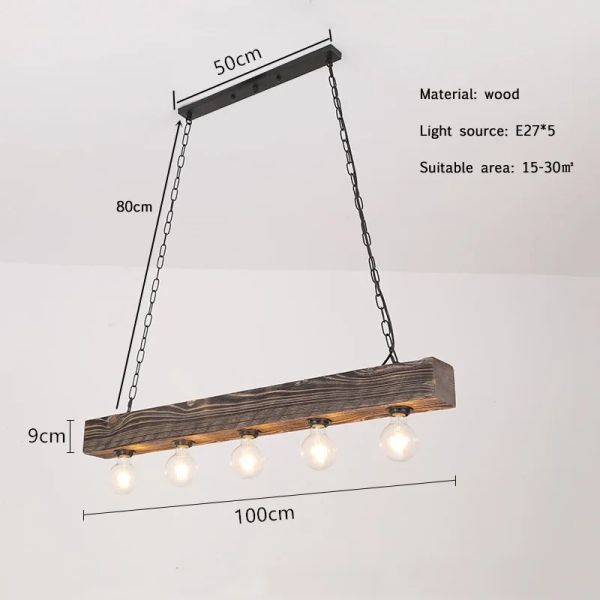 Creative Industrial Style Restaurant Living Room Pendant Light Vintage Solid Wood Chandelier (WH-VP-322)