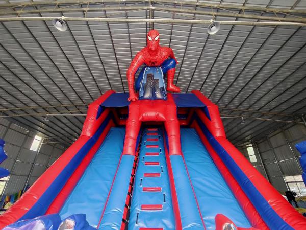 Commercial Inflatable Double Slides Spider-Man Inflatable Dry Slides Castle For Kids And Adults For Sale
