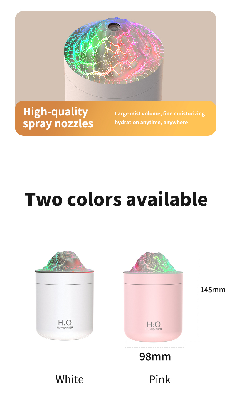Portable Mini Volcano Humidifier 500ml USB Personal Desktop Ultrasonic Travel Tabletop Warm Cool Mist Personal Air Humidifier