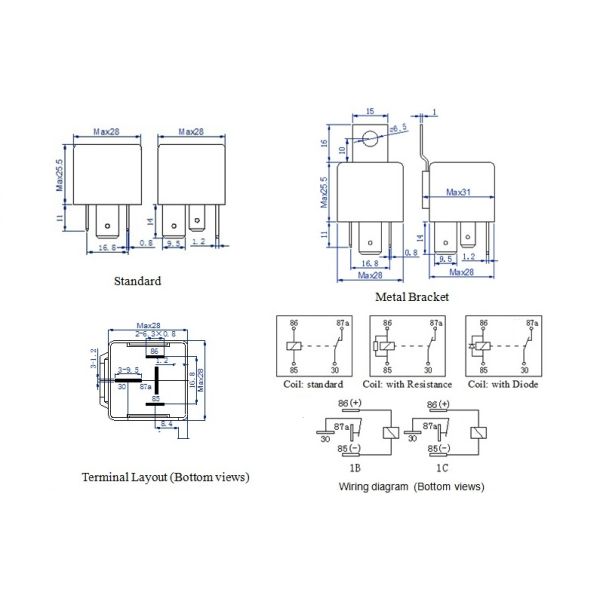 Heavy Duty 40 Amp Relay85920-2570 4 Pin Dust Proof , 30/40 Amp 24V Relay With Plastic Backrest 0332014150