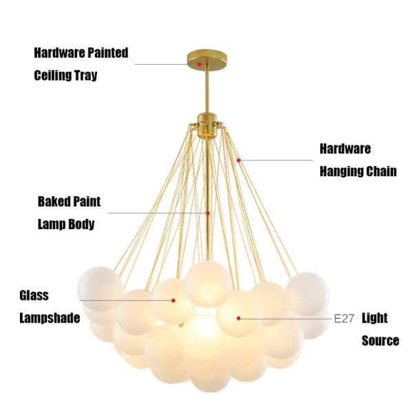 E27 Bulb Base Nordic INS Restaurant Bubble Ball Glass Pendant for Bedroom Living Room