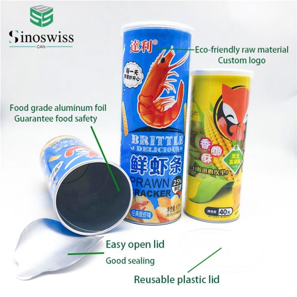 Aluminum Foil Lining Cardboard Can Packaging Round Potato Chips Cylinder Paper Cans