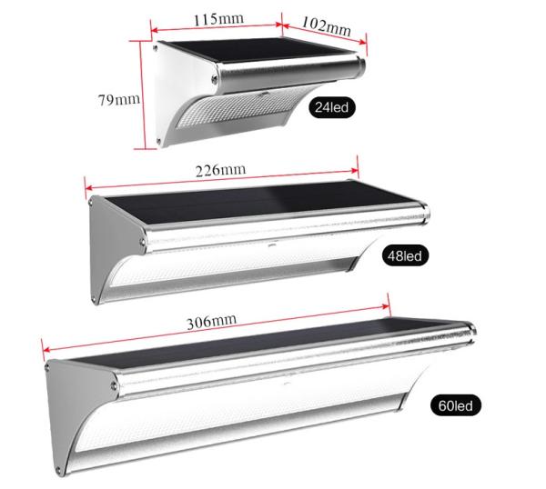 High Brightness Solar Wall Lamp Outdoor Waterproof  Ip65 24/48/60LED Alum PC Material